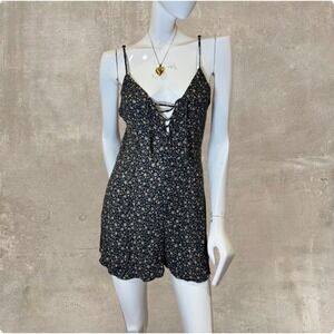 American Eagle Floral Lace-Up Romper Mini Dress – Cottagecore Lounge Medium